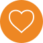 A white heart outline centered on an orange circular background.