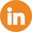 Orange circle with white lowercase "in" letters, representing the LinkedIn logo.