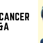 A man in a suit and purple ribbon smiles beside bold text that reads "BLOOD CANCER Q&A" on a white background.