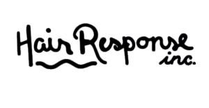 The image shows a handwritten-style logo with the words "Hair Response inc." on a light background. The word "Response" is underlined with a wavy line.